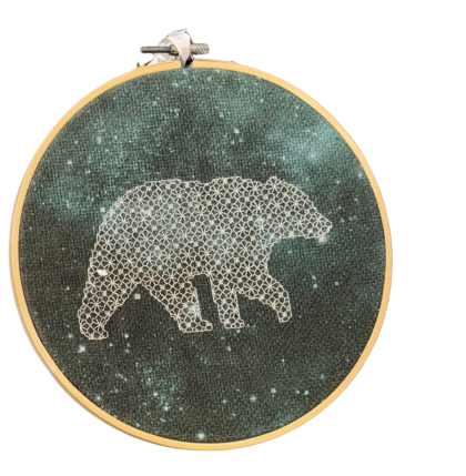 Space Bear Embroidery Hoop Decor