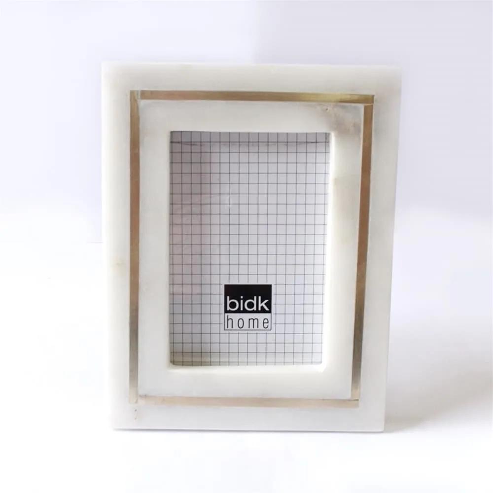 White Marble Frame with Brass Inlay 4"x6"