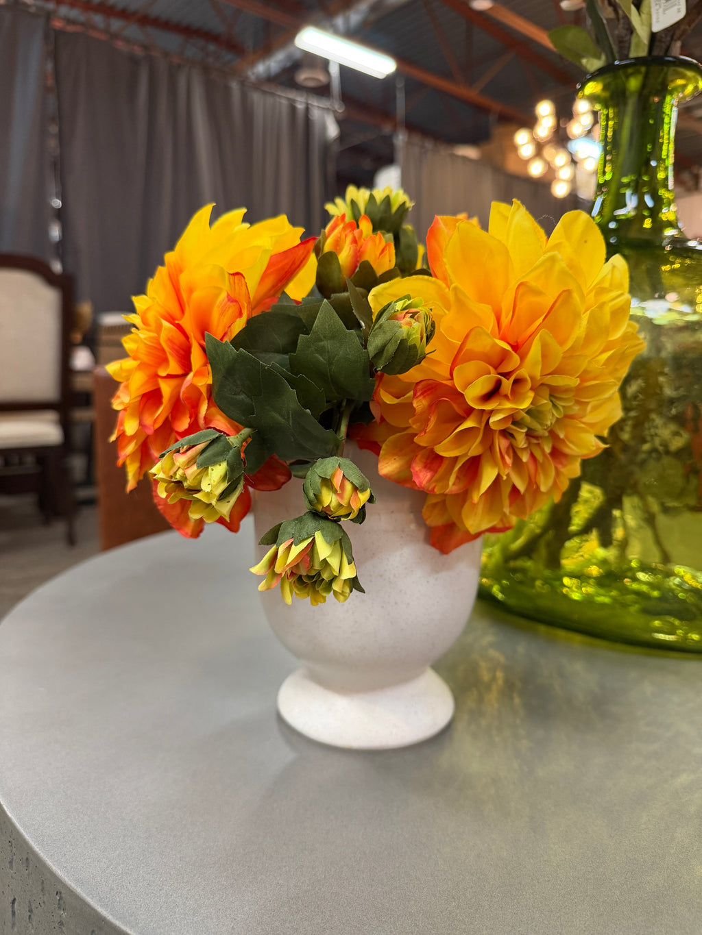Laney Vase Dahlia Arrangement - Yellow/Orange