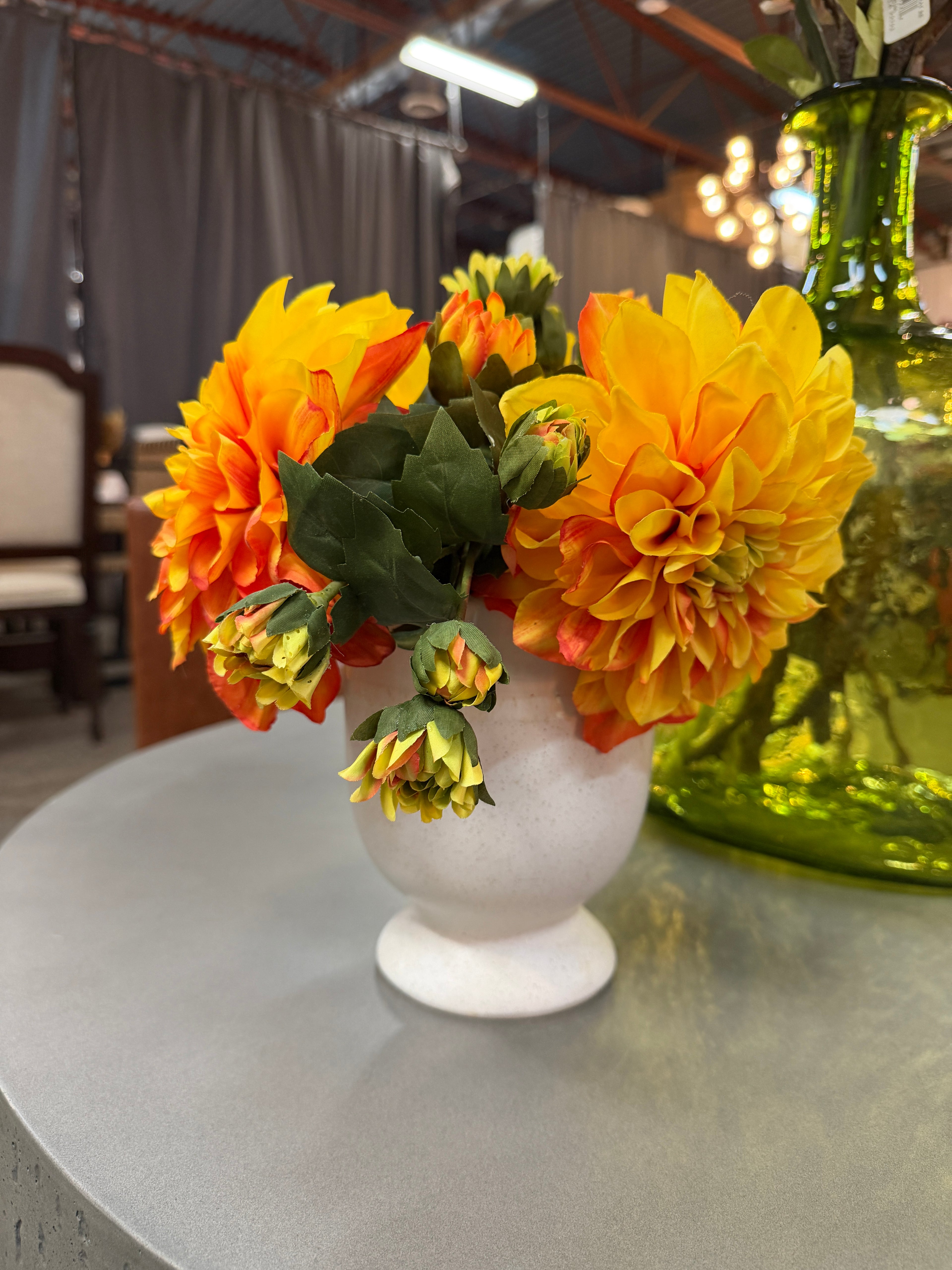 Laney Vase Dahlia Arrangement - Yellow/Orange