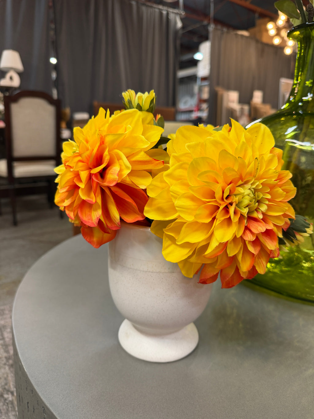 Laney Vase Dahlia Arrangement - Yellow/Orange