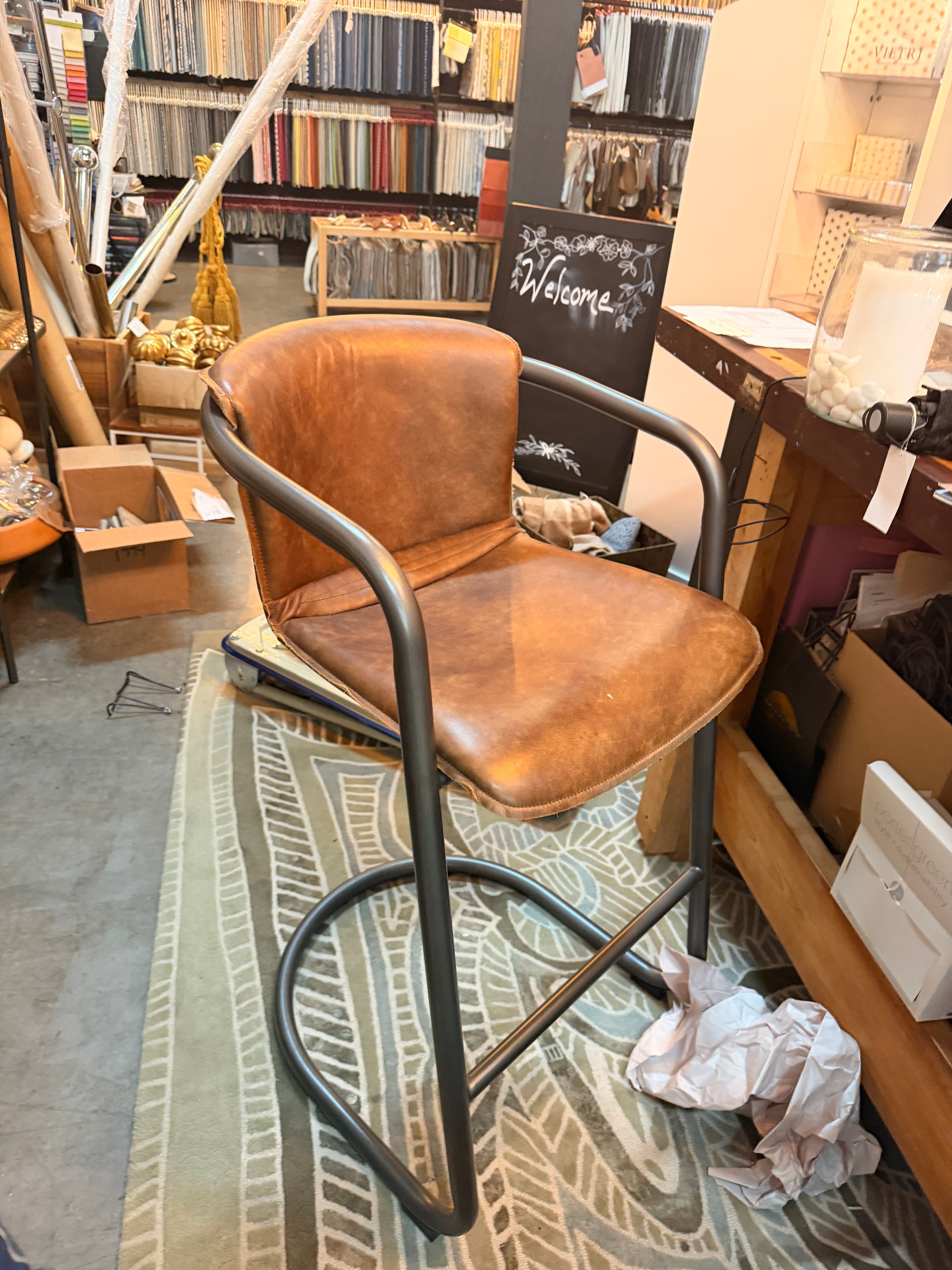 Chestnut Leather Counter Stool