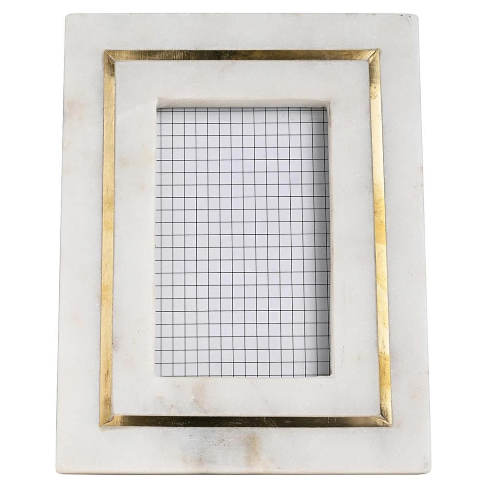 White Marble Frame with Brass Inlay 5"x7"