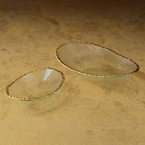 Clear Textured Bowl with Jagged Gold Rim - Small