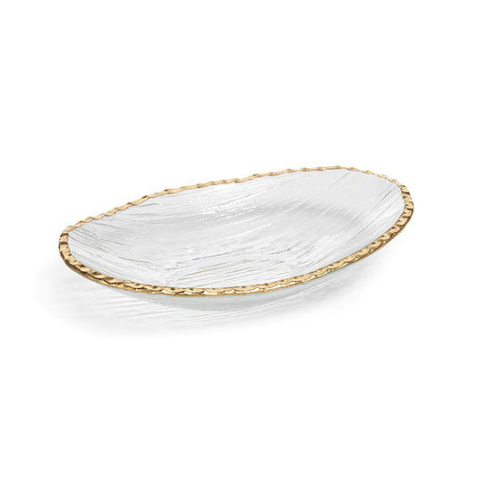 Clear Textured Bowl with Jagged Gold Rim - Large