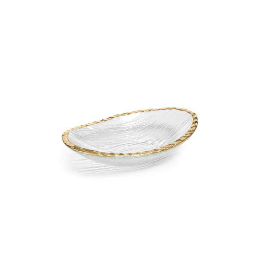 Clear Textured Bowl with Jagged Gold Rim - Small