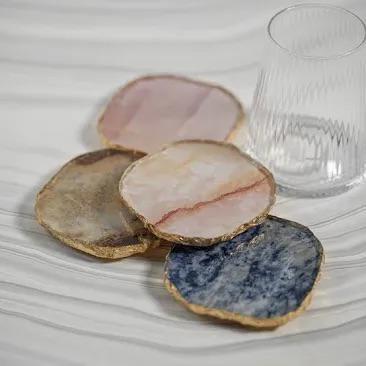 Agate/Marble coaster W/gold/ Pink
