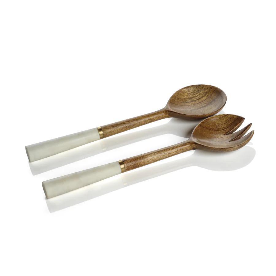 Heritage Mango Wood and Marble Salad Server Set