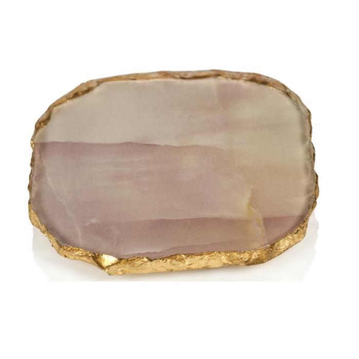 Agate/Marble coaster W/gold/ Pink