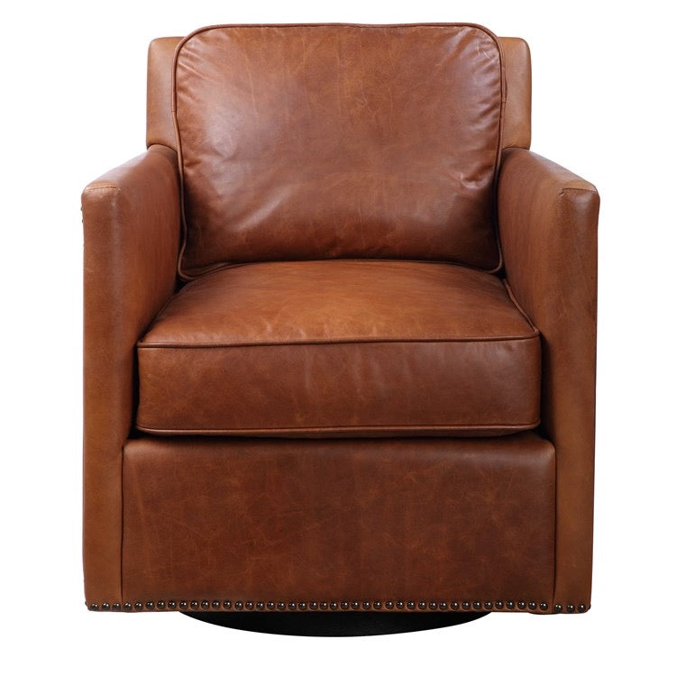 Roosevelt Swivel Chair w/ Rectangle Ottoman-Cognac