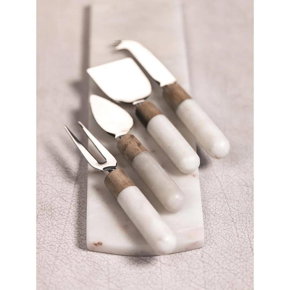 Marble and Wood Cheese Tool Set of 4